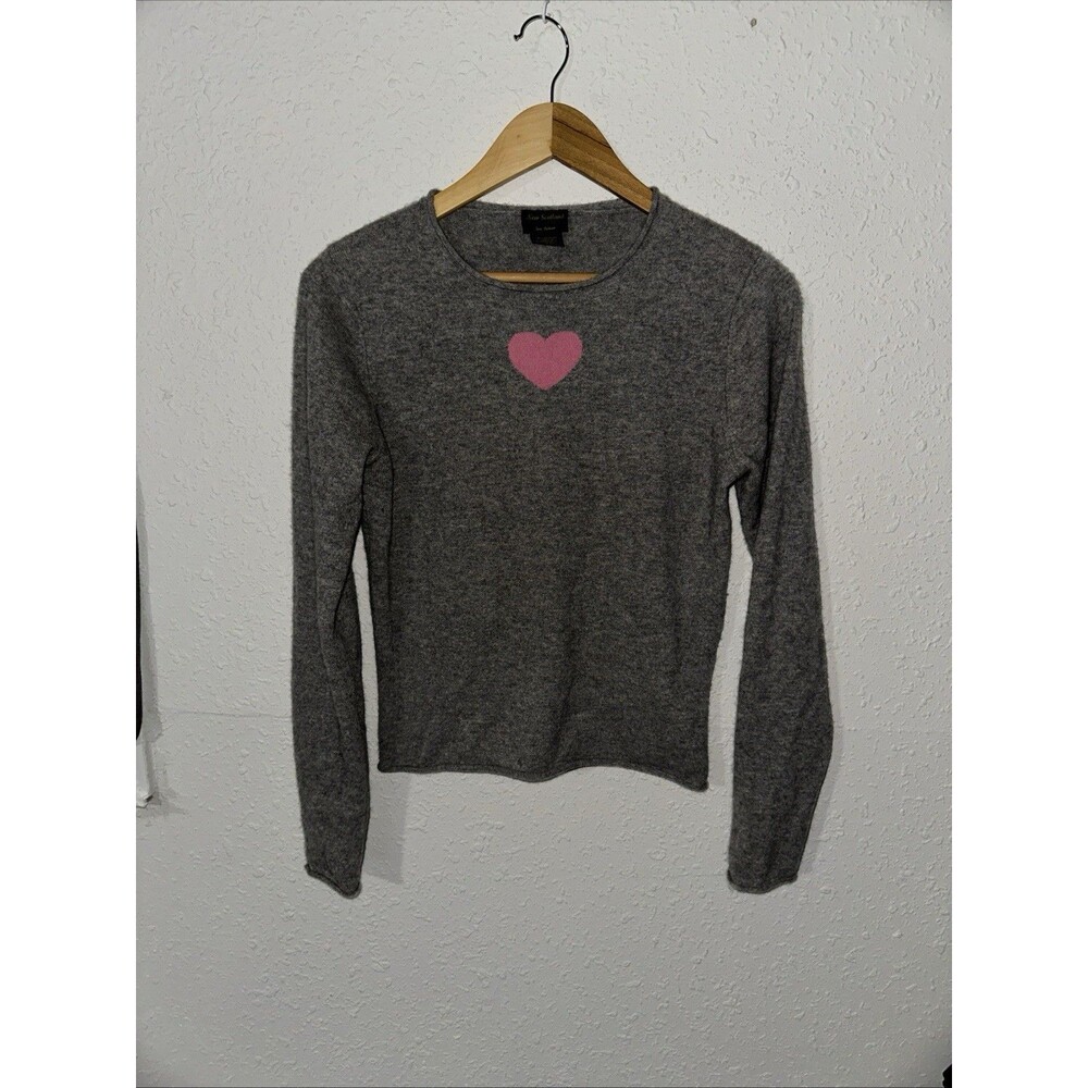 NEW SCOTLAND 100% CASHMERE LONE HEART LONG SLEEVE SHIRT WOMEN’S SZ MEDIUM EUC